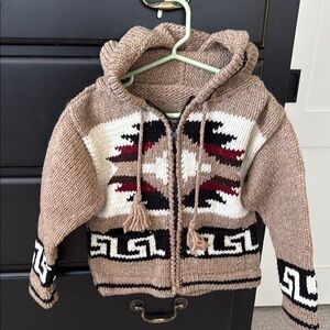 Kids Tan Patterned Knit zippered Hoodie